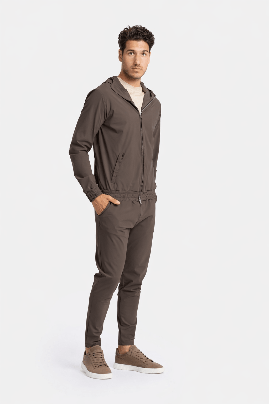 Mocha Brown Hooded Tech Suit